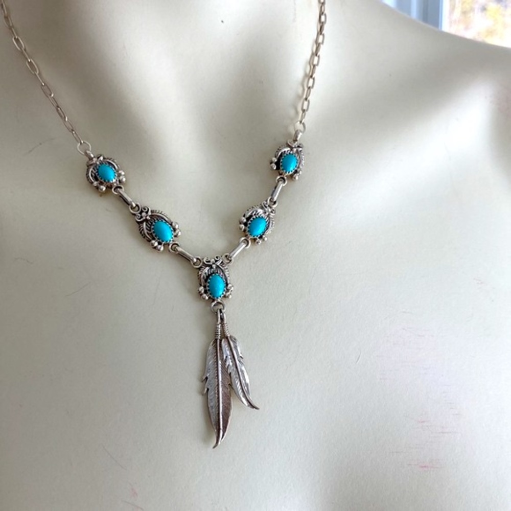 Turquoise and Sterling Silver Necklace, .925, Southwestern, signed